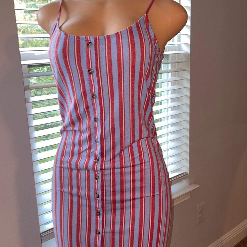 Red, white & Blue striped midi dress